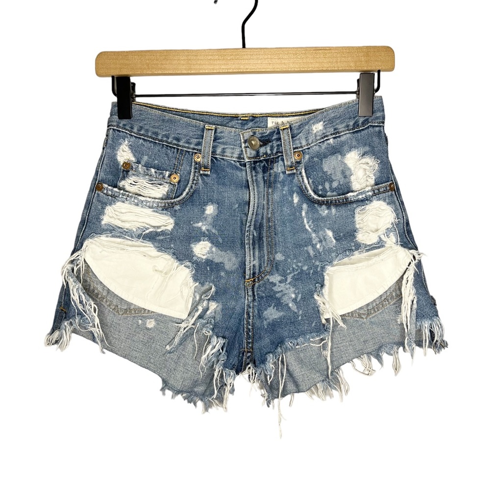Rag & Bone Distressed Justine Jean Shorts in Brokenland Medium Wash Blue 24